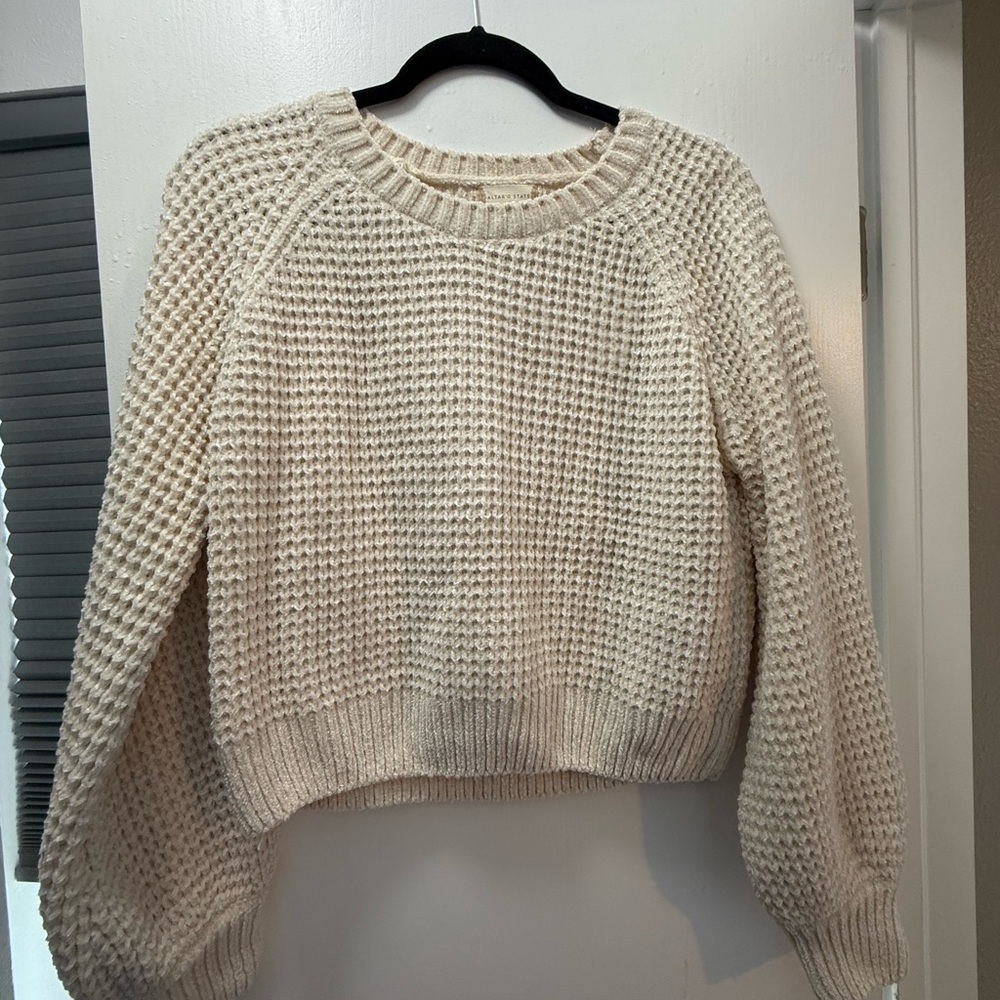 Altar'd State Cream Crew Neck Sweater with Chunky Knit